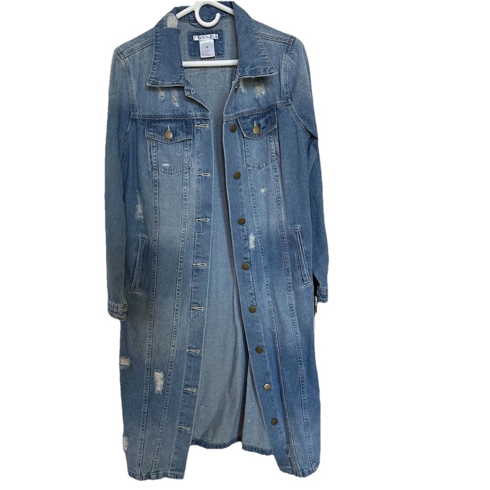 K. Jordan Long Destructive Denim Jacket-Womens M-Distressed Duster Maxi Coat Y2K
